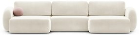 Krémszínű bársony kinyitható-tárolóhelyes (U alakú) sarokkanapé Tonale – Cosmopolitan Design