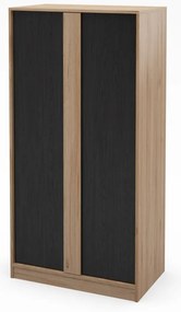 Fekete-natúr színű ruhásszekrény tölgyfa dekorral 90x180x53 cm Dennis – Marckeric