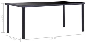 Fekete edzett üveg étkezőasztal 180 x 90 x 75 cm