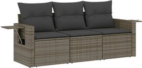 vidaXL 3 részes szürke polyrattan kerti ülőgarnitúra párnákkal