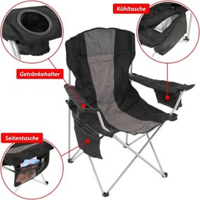 Összecsukható kempingszék XL hűtőtáskával fekete/szürke