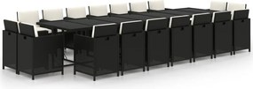 vidaXL 19 részes fekete polyrattan kerti étkezőgarnitúra párnákkal