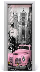 Ajtóposzter öntapadós rózsaszín autót 75x205 cm