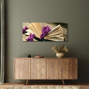 Kép egy könyvröl és a lila virágok (120x50 cm)