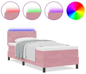 Boxspring Ágy Matrac és LED Rózsaszín 90x200 cm Bársony