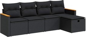 vidaXL 5 részes fekete polyrattan kerti kanapészett párnákkal