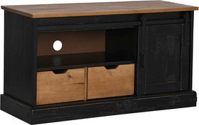 vidaXL HALDEN fekete tömör fa TV szekrény tolóajtóval 110x40x60 cm