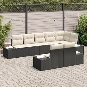 Kerti Kanapé Szett 8 pcs Fekete és krémszínű Poli rattan