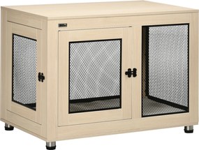 PawHut Kutya Ketrec Otthonra, 2 Ajtós Kutya Kalyibával, Mosható Párnával, Állítható Lábbal, Zárral, Nagy Kutyák Számára, Maximum 30 kg, Tölgy, 94 x 60