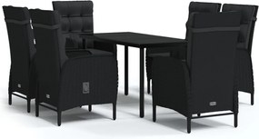 vidaXL 7 részes fekete kerti étkezőgarnitúra párnákkal