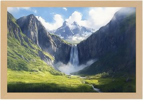 Poszter Keret Fa Tájkép Hegyek Csúcsok Panoráma Vízesés Folyó 60x40