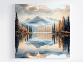 Vászonkép Canvas Tájkép Hegyek Erdő Fák Tó Tükröződés 40x40