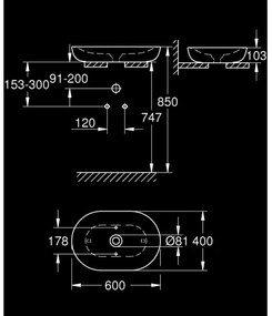 GROHE 3960800H - ESSENCE pultba építhető mosdó 600 × 400 mm kerámia/fehér
