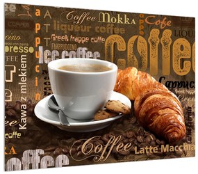 Csésze kávé és a croissantok képe (70x50 cm)