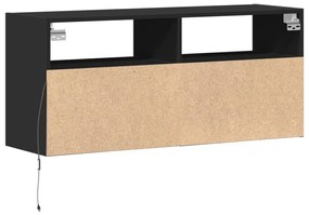 fekete fali TV-szekrény LED-világítással 100x31x45 cm