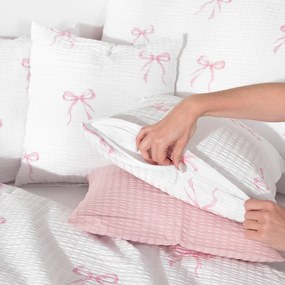 Goldea gyermek krepp ágyneműhuzat - rózsaszín masnik 140 x 200 és 70 x 90 cm