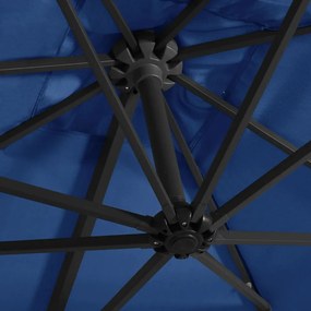 azúrkék konzolos napernyő LED-del és acélrúddal 250x250 cm