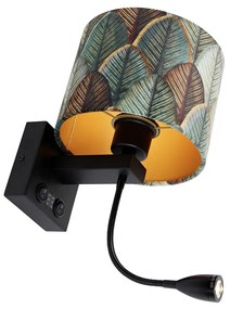 Fali lámpa fekete bársony lámpabúrával, levélmintával és arany belsővel - Brescia Combi