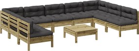 vidaXL 10 részes impregnált fenyőfa kerti kanapészett párnákkal