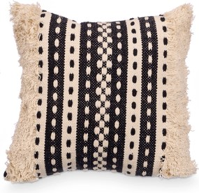 Dekorációs Párna Boho Bézs Négyzet Alakú 45 x 45 cm Fekete Csíkos