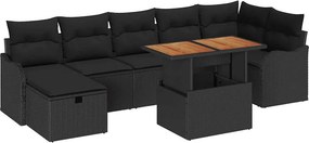 vidaXL Kerti Kanapé Szett párnával tárolóval 8 pcs Fekete polirattan