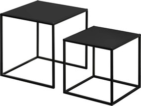 HOMCOM négyszögletű kávasztal 2 darabos szett, modern dizájnú oldaltábla, acél keret, egymásra rakható, nappali asztal a nappalihoz és hálószobához, f