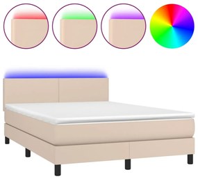 cappuccino színű műbőr rugós ágy matraccal és LED-del 140x190cm
