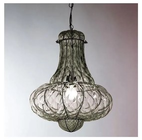 SIRU - Csillár láncon DOGE 1xE27/60W/230V átm. 30 cm átlátszó/fekete Velencei üveg