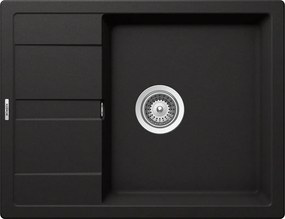 Schock Ronda D-100L konyhai mosogatótálca Cristalite Nero 650 x 500 mm, gránit, megfordítható, hagyományos beépítés, fekete