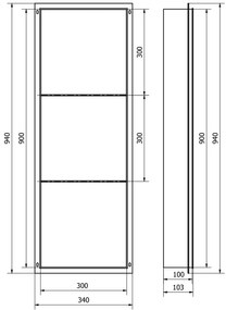 Mexen X-Wall-NR, beépített polc gallér nélkül 90 x 30 cm, fekete matt, 1971903010S