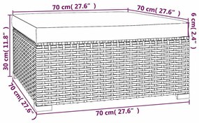 Szürke polyrattan kerti lábtartó párnával 70 x 70 x 30 cm
