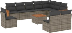 vidaXL 11 részes szürke polyrattan kerti ülőgarnitúra párnákkal