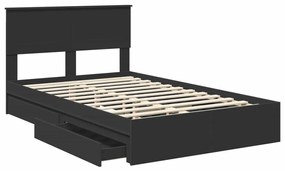 vidaXL Tárolós Ágy fejtámlával fiókkal Fekete 135 x 190 cm Faanyag