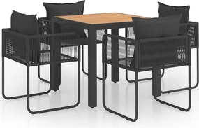 vidaXL 5 részes fekete és barna PVC rattan kerti étkezőgarnitúra