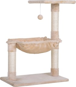 PawHut Macska Karcoló Fa Tevékenységi Központ Ház Sisal Oszlopok Függőágy Labda 50x36x70 cm BÉZS | Aosom