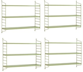 Fali polc Strängnäs állítható polcokkal 4-es szett olivazöld [en.casa]