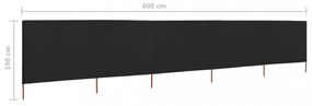 fekete 5 paneles szövet szélfogó 600 x 160 cm
