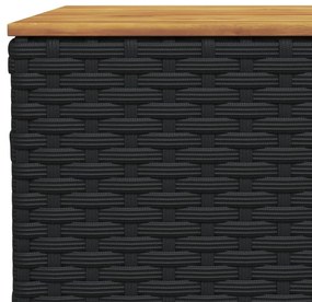 fekete polyrattan és akácfa kerti asztal 55 x 55 x 36 cm