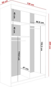 Bill 2 138 Tolóajtós Szekrény 138cm, Fehér-Grafit