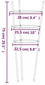 5 db zöld acél kerti növénytámasz 3 gyűrűvel 75 cm