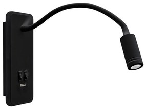 LED flexibilis fali lámpa USB-vel BASE 1xLED/8W+1xLED/2W/230V fekete