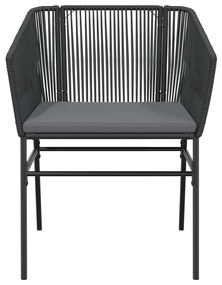 3 részes fekete polyrattan üveg kerti étkezőgarnitúra párnákkal