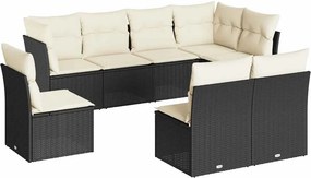 vidaXL 8 részes fekete polyrattan kerti ülőgarnitúra párnákkal