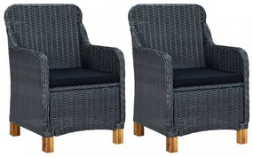 2 db sötétszürke polyrattan kerti szék párnával