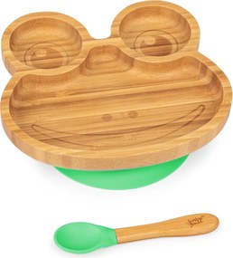Klarstein Gyermek étkészlet, bambusz tányér és kanál, 250 ml, mellékelve tapadókorong, 18 x 18 cm