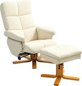 HOMCOM Fotel lábtartóval, tárolóhellyel, párnázott TV szék dönthető funkcióval, 360°-ban forgatható TV szék hálószobába, nappaliba, műbőr, krémfehér |