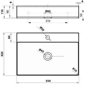 Sapho - AURUM 55x42 cm pultba szerelhető mosdó, szálcsiszolt nemesacél