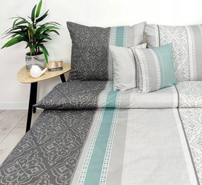 Pamut-szatén ágyneműhuzat Prémium 160x200 csíkos szürke menta