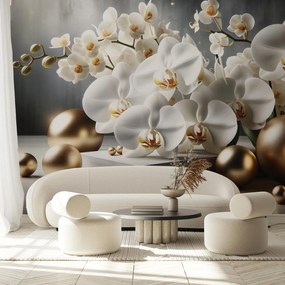 Fotótapéta - Orchidea és arany gömbök (147x102 cm)