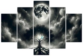 Kép – Fekete-fehér fa teliholdban (150x105 cm)